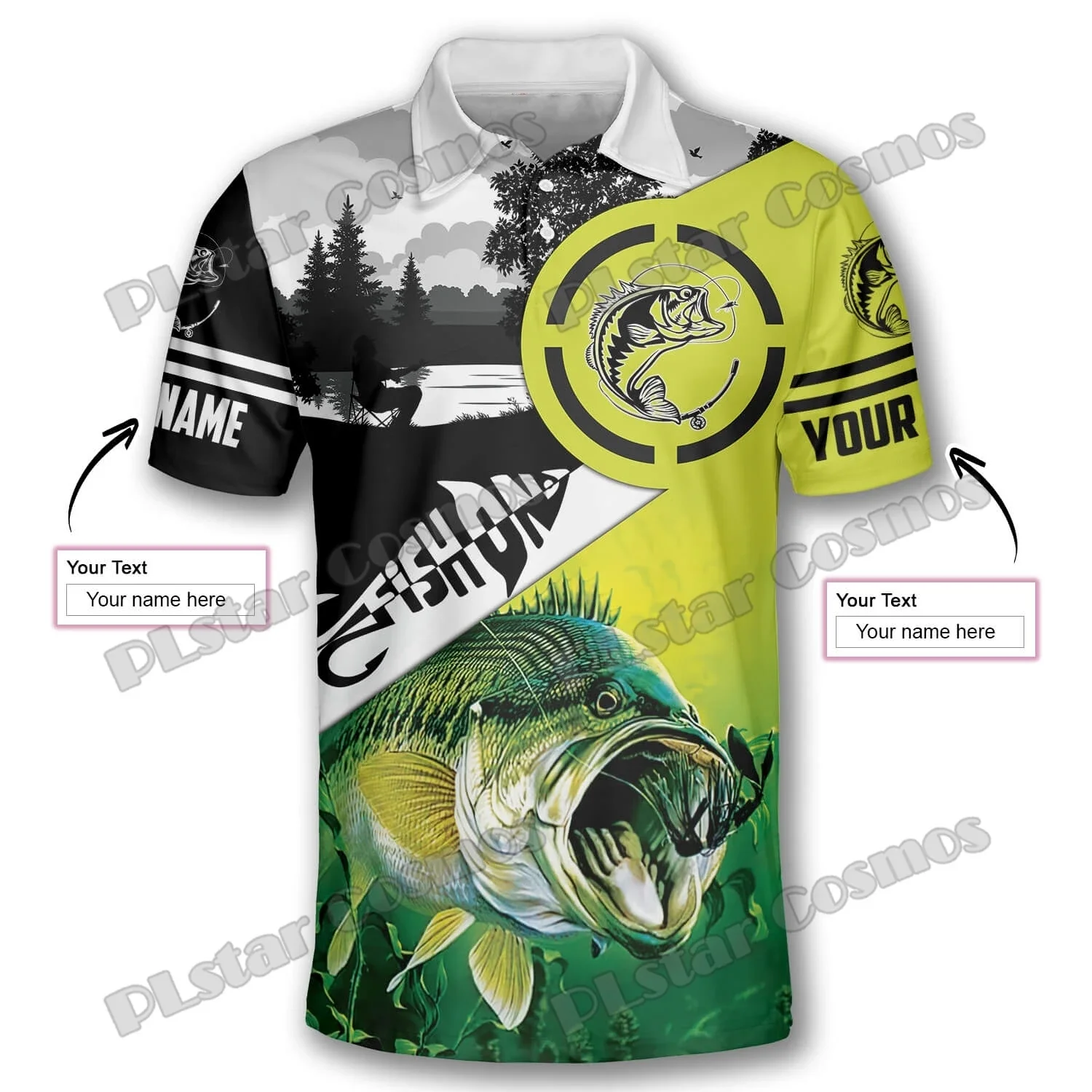 PLstar Cosmos Fishing Me hace feliz patrón de peces de lubina 3D completamente impreso Polos de hombre moda pantalón corto Casual camisa de manga PLP18