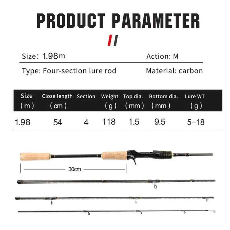 Señuelo de pesca ultraligero, caña de pescar de fibra de carbono, 4 secciones, 1,98 m - imagen 5