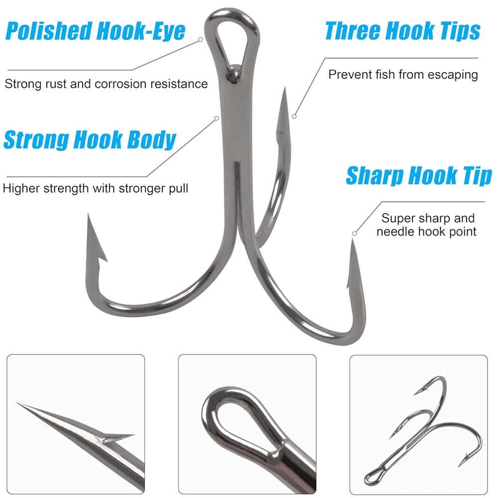 70 Uds anzuelos triples grandes clásicos anzuelos triples grandes de agua salada anzuelos de púas plateadas para pesca de gran juego de tiburón Tuan 4/0-10/0 - imagen 4