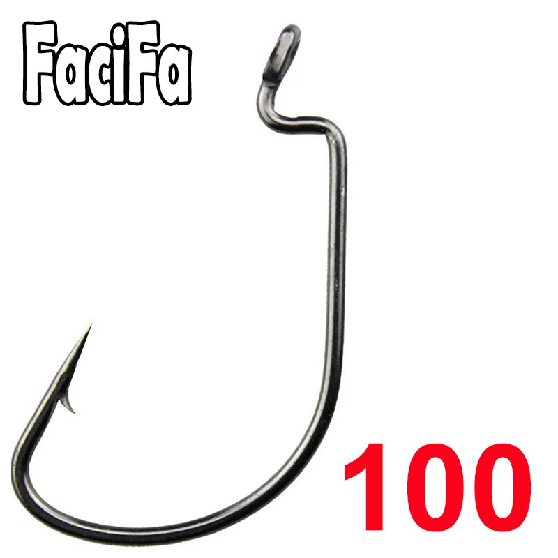 100 Uds. Anzuelos de pesca de gusano de espacio ancho, manivela de plantilla, anzuelo de lubina grande, manivela de acero negro con alto contenido de carbono, anzuelo de púas para señuelo de pesca suave - imagen 3