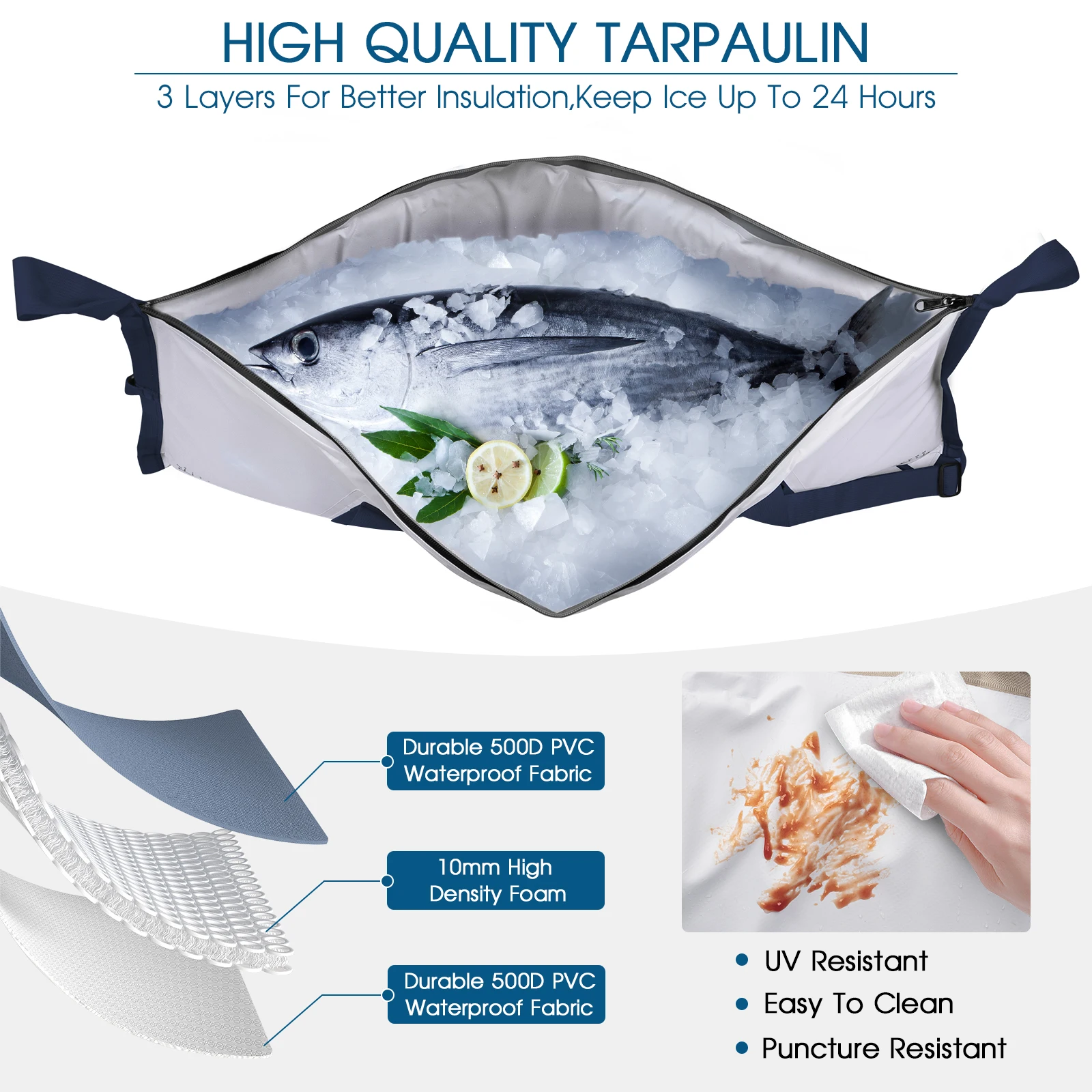 THKFISH-Bolsa enfriadora de pescado con aislamiento de 40 pulgadas, gran capacidad, a prueba de fugas, bolsas de mantenimiento fresco de peces vivos, bolsa fría de pesca de PVC impermeable - imagen 5