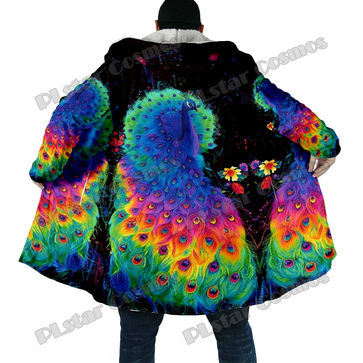 Capa de Lana con Capucha DP41 – Estampado Pavo Real para Invierno