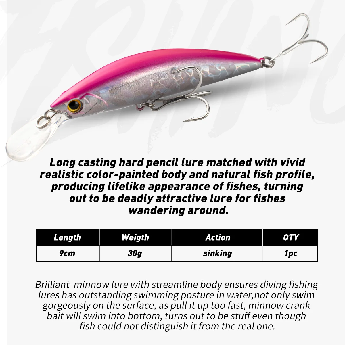 JOHNCOO hundimiento Minnow 90mm/30g hundimiento señuelo de pesca de fundición larga agua salada lubina cebo Artificial de plástico aparejos - imagen 3