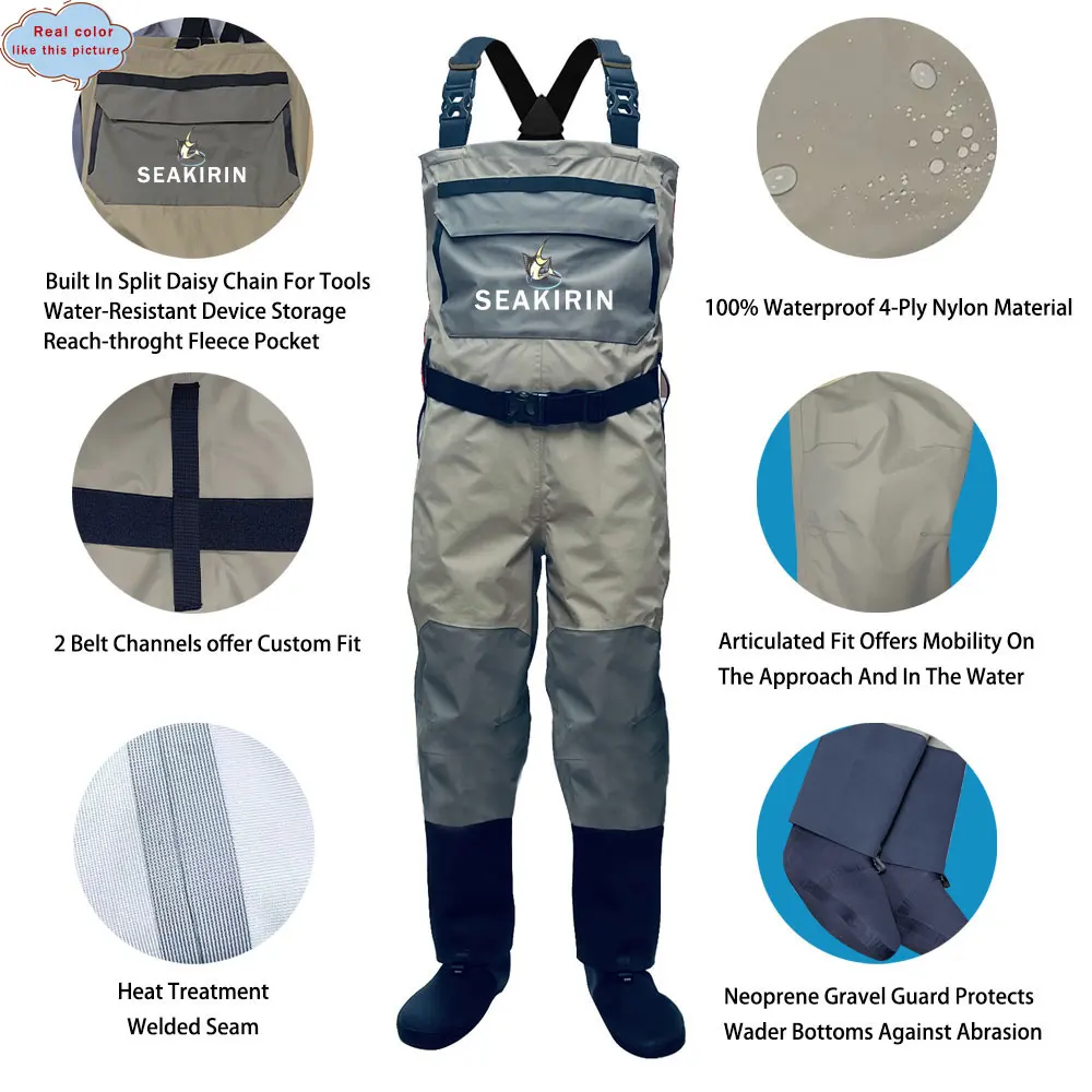 Botas de pesca impermeables de 4 capas para hombre, ropa de caza para vadear seco en río con protector de grava de neopreno, protege - imagen 2