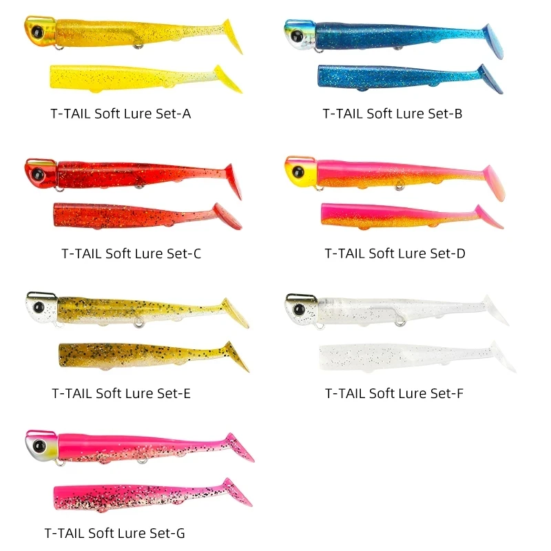 TSURINOYA, 7 bolsas, cabeza de anzuelo, cola en T de fundición larga, juego de señuelos blandos, 110mm, 35g, cuerpo de señuelo, lubina, suelo, agua salada, hundimiento, señuelo de pesca - imagen 5