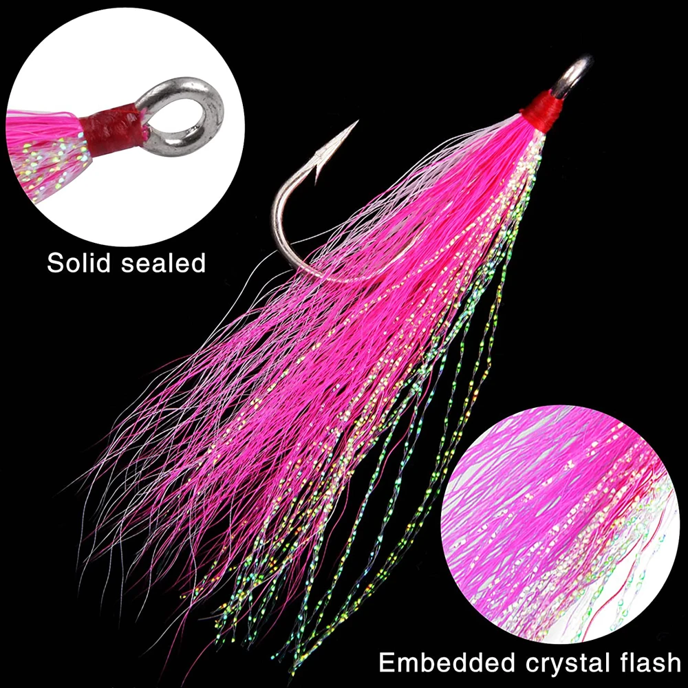 Anzuelo de pesca Bucktail, Señuelos de pesca de agua salada, aparejo, anzuelos de pesca de acero inoxidable para bagre y lubina, 8 Uds./4 Uds. - imagen 5