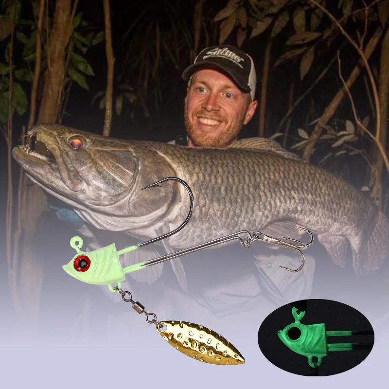 WEIHE, 1 Uds., anzuelo con cabeza de plomo tipo pez, picado 7g10g17g, anzuelo doble con ranura para sangre, anzuelo Luya con lentejuelas de hoja de sauce - imagen 3