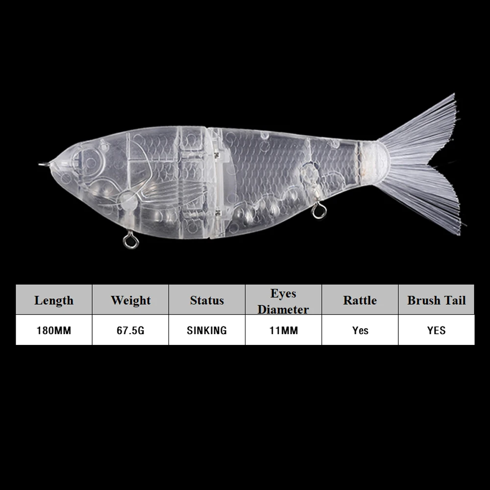 Chan'sHuang-Cebo en blanco sin pintar, 3 piezas, 18cm, 67,5g, sonajero de hundimiento, cola de cepillo, cebo dorado, Swimbait, señuelo de pesca Artificial hecho a mano - imagen 3