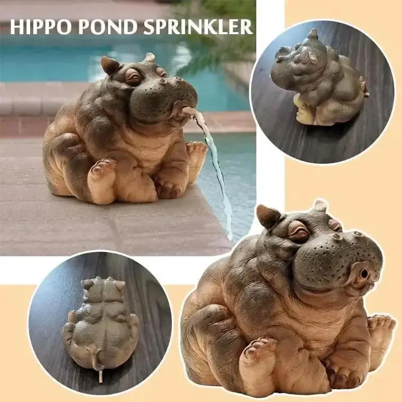 Estatua de hipopótamo con rociador para estanque decorativo - imagen 4