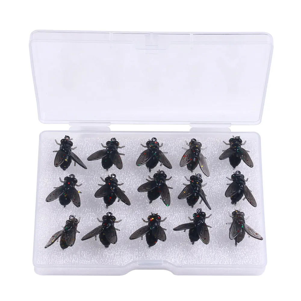 KIT de caja de 15 Uds., señuelo de pesca, cebo suave, simulación de moscas, insectos, cebos, captura de peces pequeños, señuelos artificiales, Lucio, carpa, lubina - imagen 4
