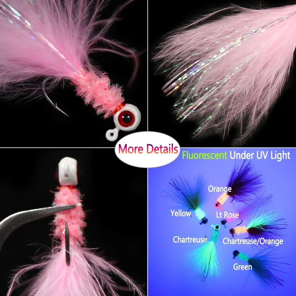Bimoo 5 piezas # 6 Señuelos de Pesca Marabú Crappie Jig Lifelike Jig Head Jig Hooks 1.05g Hair Jig Bait Bass Trout Pike Salmón Pesca - imagen 5