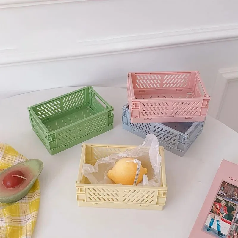 Caja de almacenamiento de escritorio plegable, estante de almacenamiento de papelería para estudiantes, artículos diversos, cesta de almacenamiento de cosméticos, cesta pequeña apilable - imagen 3