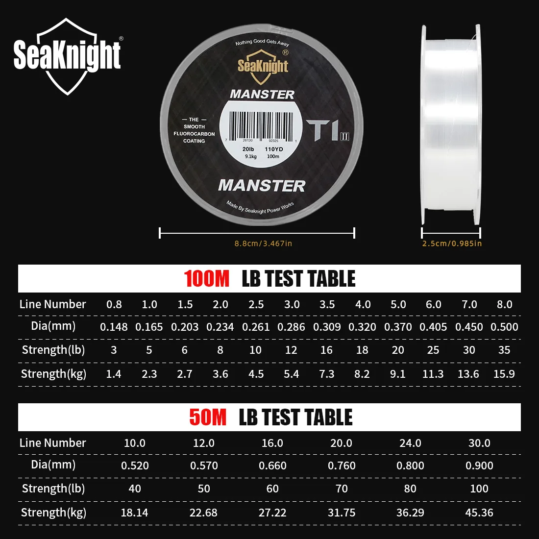 Línea de Fluorocarbono SeaKnight MANSTER T1 II – Hundimiento Rápido - imagen 5