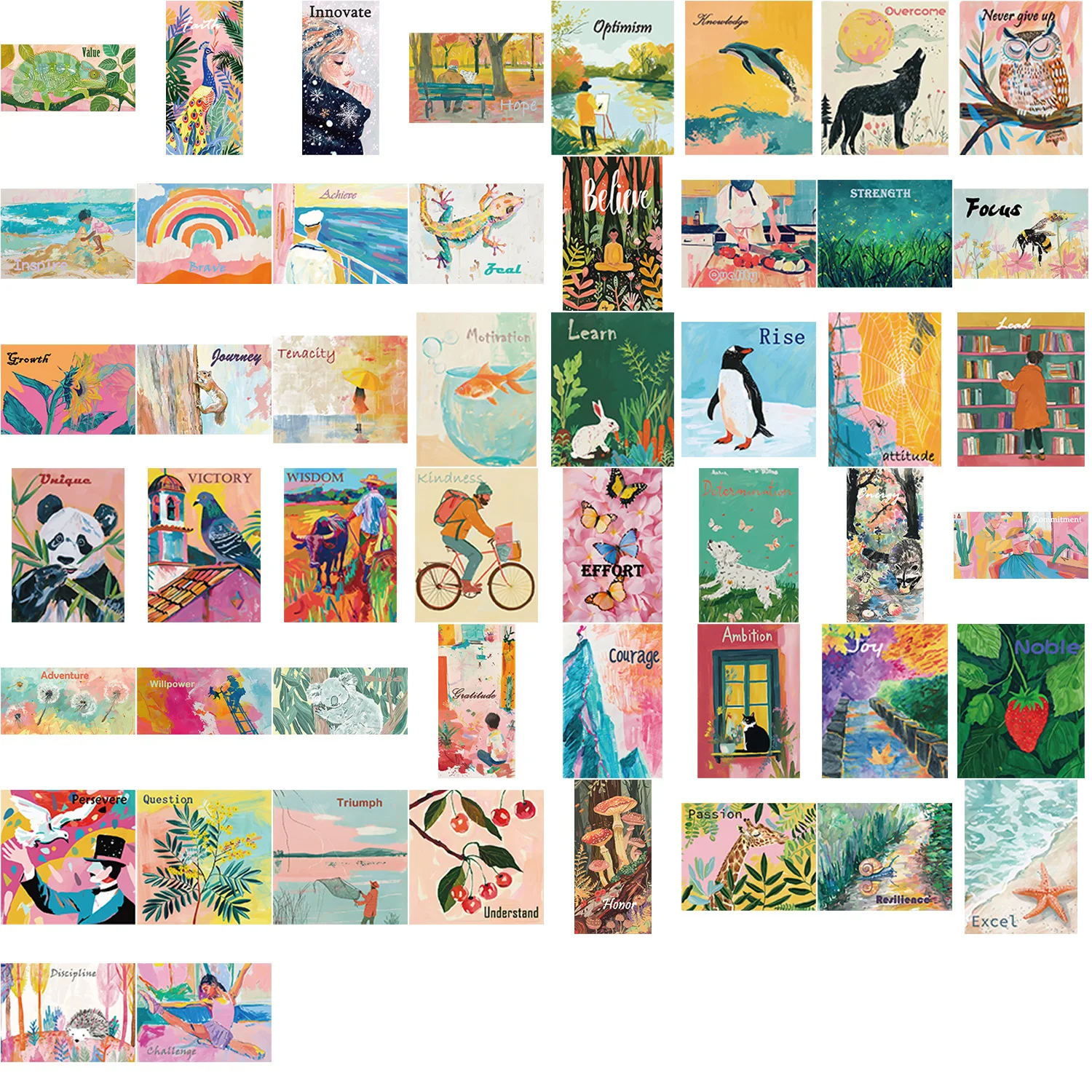 50 Uds. Póster artístico de acuarela, pegatinas estéticas para teléfono, guitarra, portátil, maleta, botella de agua, pegatinas impermeables, juguetes - imagen 3