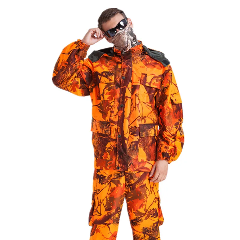 Traje de Safari de camuflaje biónico para exteriores, conjunto de ropa de observación de aves naranja impermeable de gran tamaño, traje Ghillie de caza 4XL A2F121 - imagen 3
