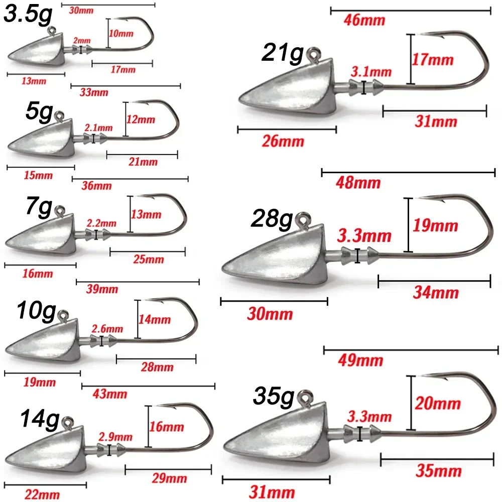 Anzuelo con cabeza de anzuelo de Metal, 3,5g, 10g, 21g, 35g, peso, vástago de manivela, anzuelo afilado, equipo de plomo, Pesca para señuelo suave, aparejos de Pesca Texas Rig - imagen 2