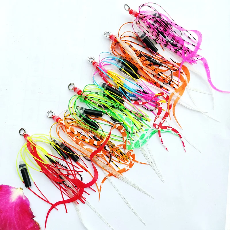 5 unids/lote falda de silicona con campana falda de pargo gancho de pesca de mar de goma anzuelo de ayuda para cabeza anzuelos para falda anzuelos accesorios de pesca - imagen 3