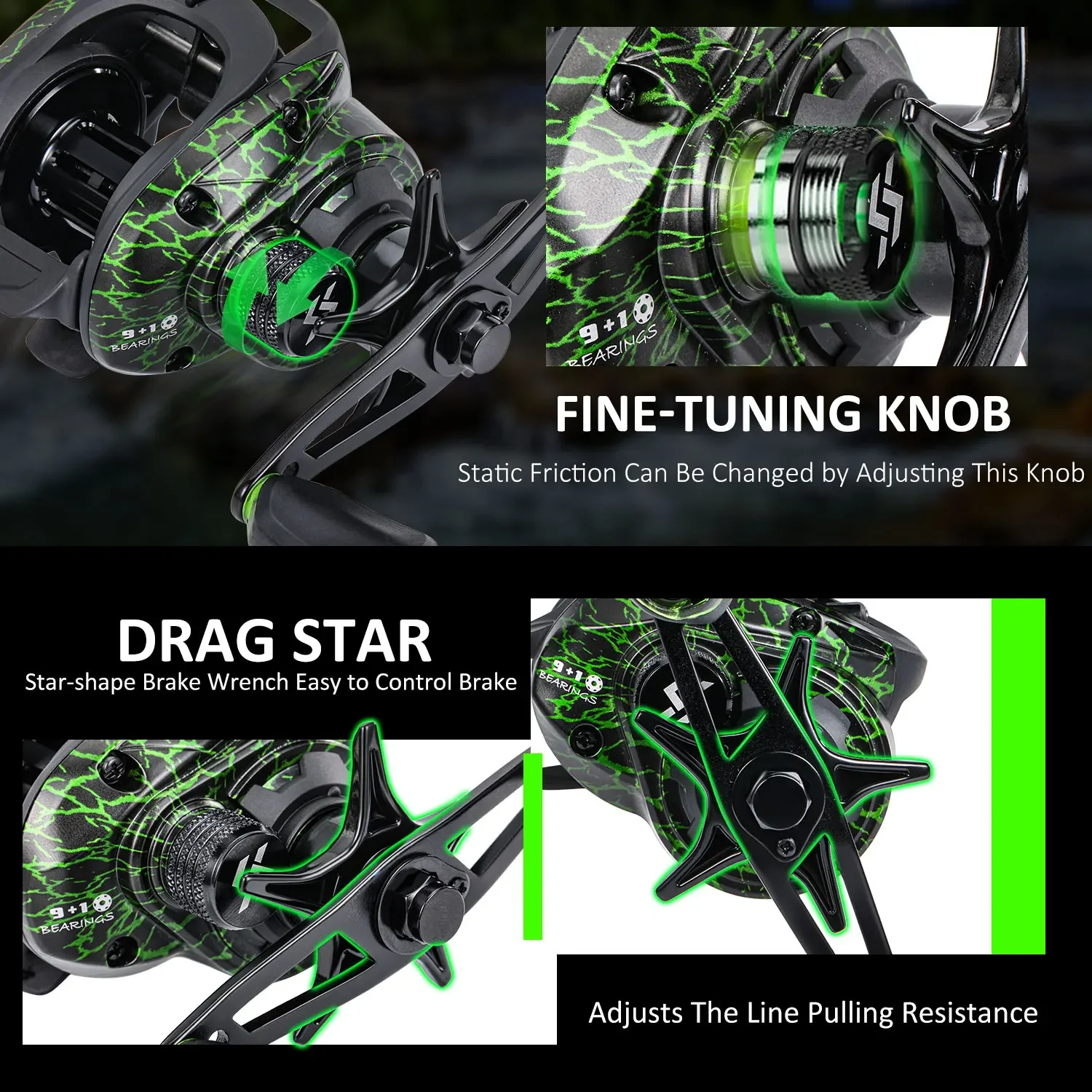 Carrete de Baitcasting Sougayilang 7,1: 1 relación de engranaje de alta velocidad arrastre máximo 10Kg con carrete de aluminio carrete de fundición para pesca con señuelo de lubina - imagen 5