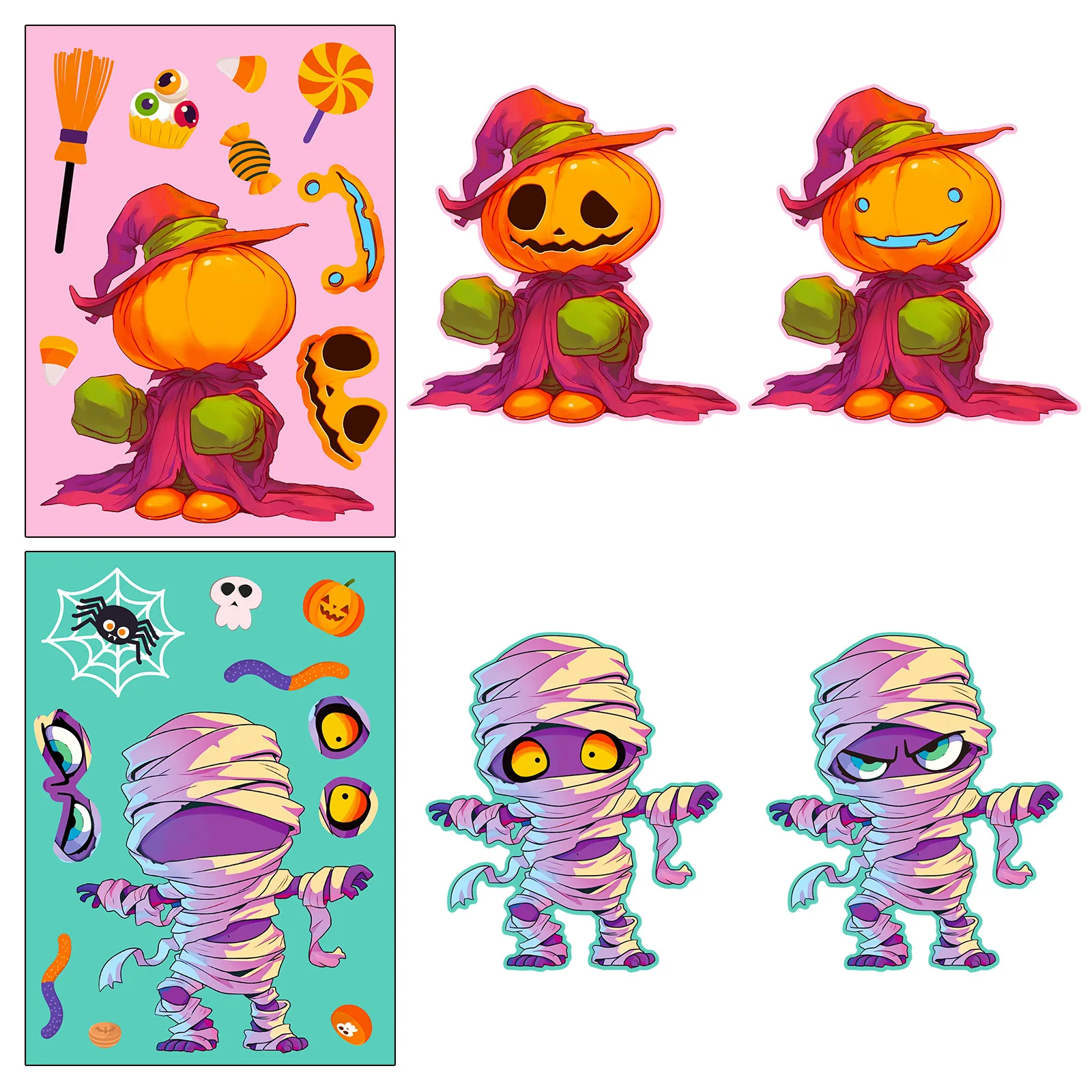 6 hojas de rompecabezas DIY de Halloween, juegos de pegatinas, 6 momia de vampiro, hacer una cara, pegatinas divertidas para montar, juguetes educativos para niños - imagen 2