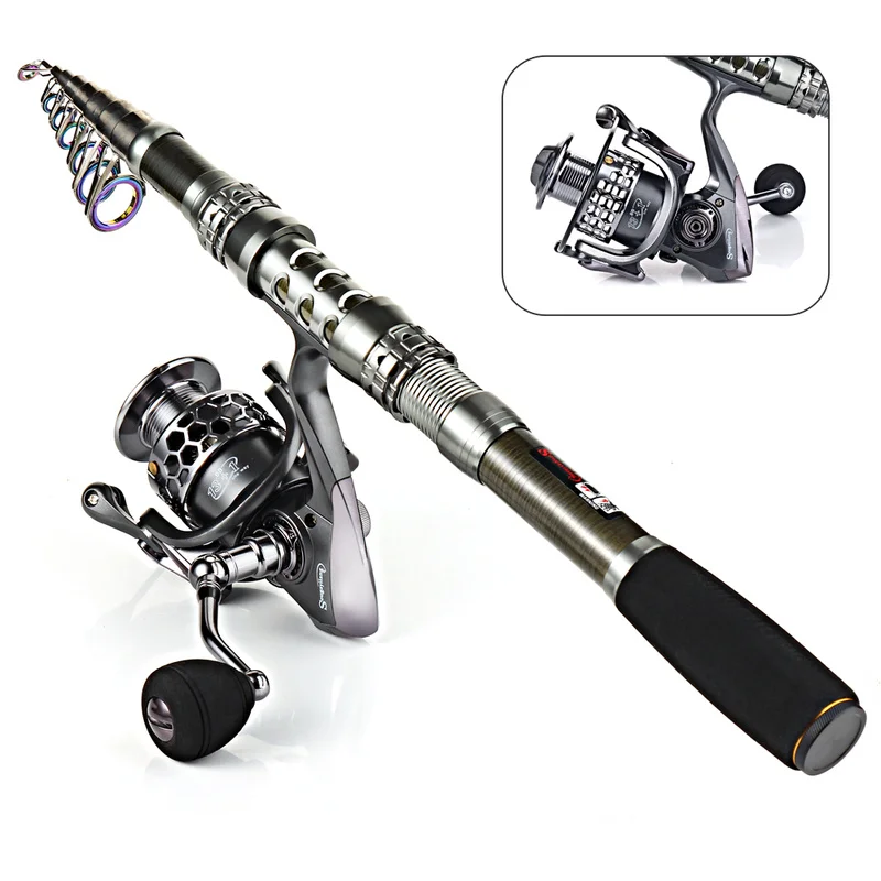 Sougayilang 1,8-3,3 m caña de pescar giratoria de fibra de carbono 13 + 1BB carrete de Pesca Combo caña de pescar telescópica Kit de carrete giratorio Pesca - imagen 5