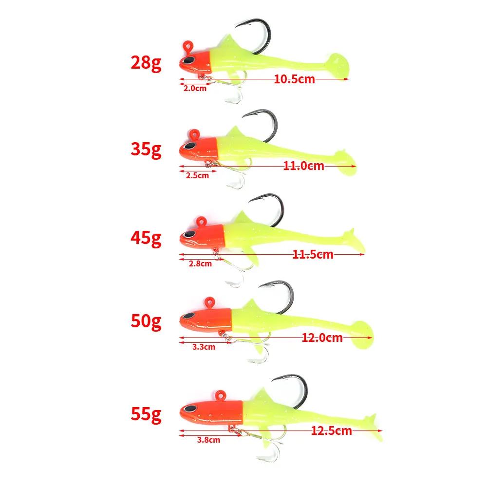 1 unidad 28g 35g 45g 50g 55g cabeza de Jigging cebo de silicona suave Wobblers pesca en el mar señuelos blandos Swimbait Peche para Lucio Leurre