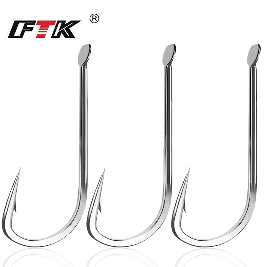 FTK 50PCS Anzuelos de pesca de bronce de acero rico en carbono 1 # -11 #   Cabeza plana redonda de carpa Jig con accesorios de pesca de púas