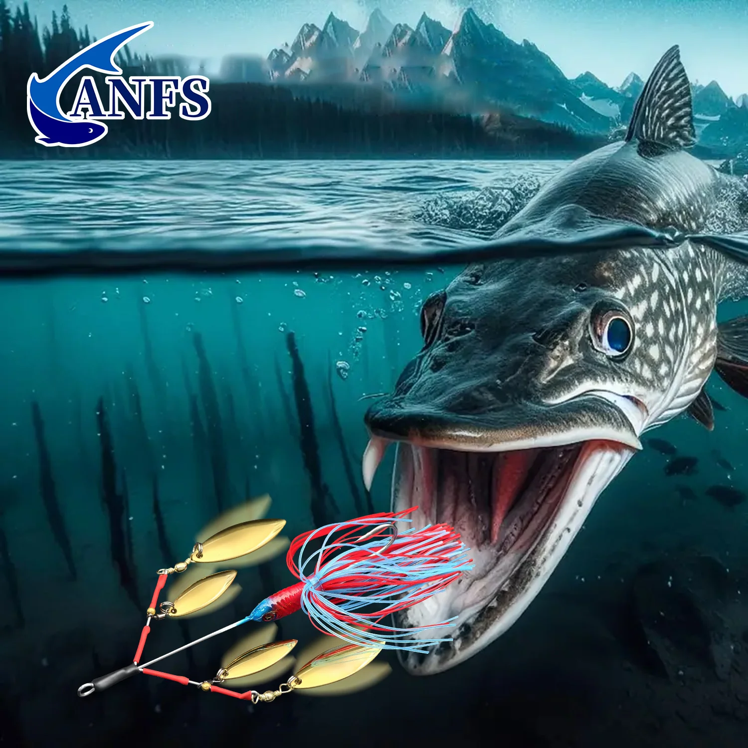 ANFS-señuelo de pesca con múltiples hojas, cebo giratorio para pesca de lubina, trucha, salmón, Spinnerbaits de Metal duro, 1 ud. - imagen 4