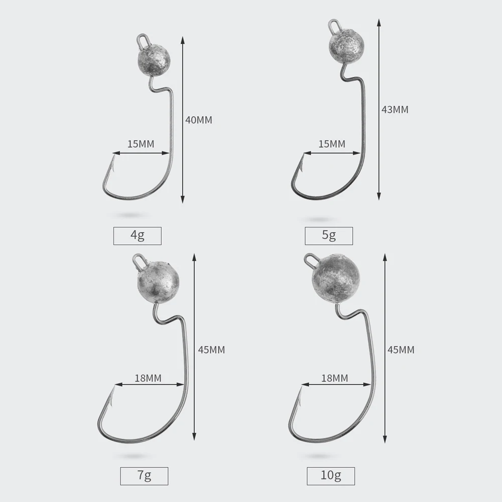 Anzuelos de pesca de 3,5g, 5g, 7g, 10g, cabeza de plantilla afilada de Color Original, manivela de gusano, aparejos de plantilla oscilante para Texas Rigs, 5 piezas - imagen 2
