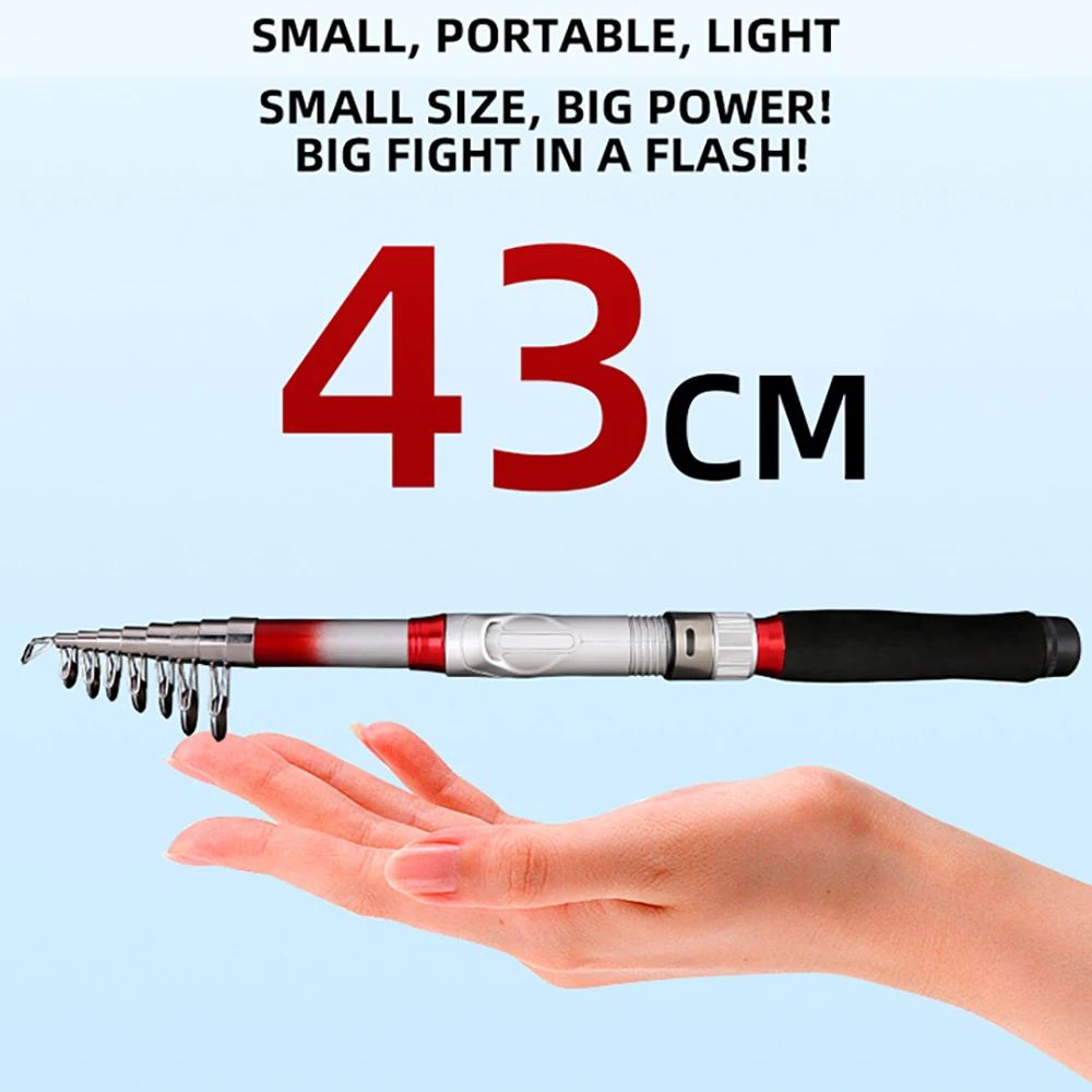 Compacto y poderoso Esta caña de pescar ofrece un gran rendimiento en un paquete pequeño