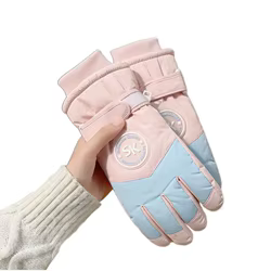 Guantes de esquí con forro a la moda, guantes gruesos de algodón impermeables para pantalla táctil, guantes cálidos de invierno a prueba de viento para mujer