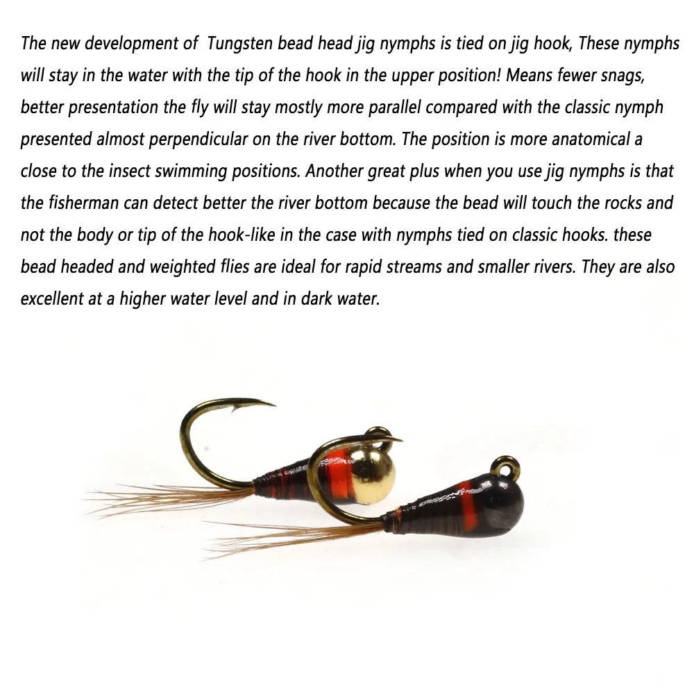 Bimoo 6 piezas # 16 cabeza de cuentas de tungsteno Jig Ninfa mosca cuerpo epoxi cola de faisán fregadero rápido púa húmeda Euro Ninfa mosca trucha Señuelos de pesca - imagen 5