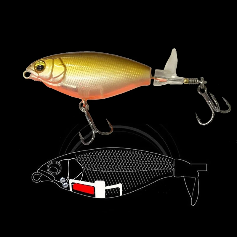 Señuelo de pesca Topwater, 1 piezas, 7cm/8,5 cm, Whopper Popper, cebo Artificial, Plopper duro, cola giratoria suave, aparejos de pesca - imagen 3