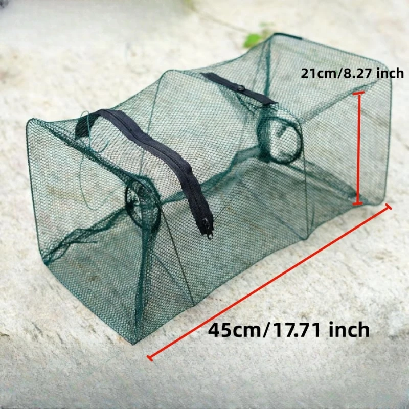 Trampa de cebo de pesca plegable, red de pesca de 2 piezas, jaula de inmersión fundida, cangrejo, pececillo, oruga, camarón - imagen 4