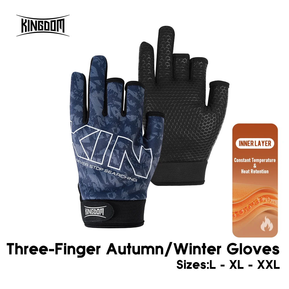 Kingdom-guantes de pesca de invierno L XL XXL para exteriores, corte de 3 dedos, antideslizantes, para ciclismo, correr, deportes, ropa de pesca - imagen 2
