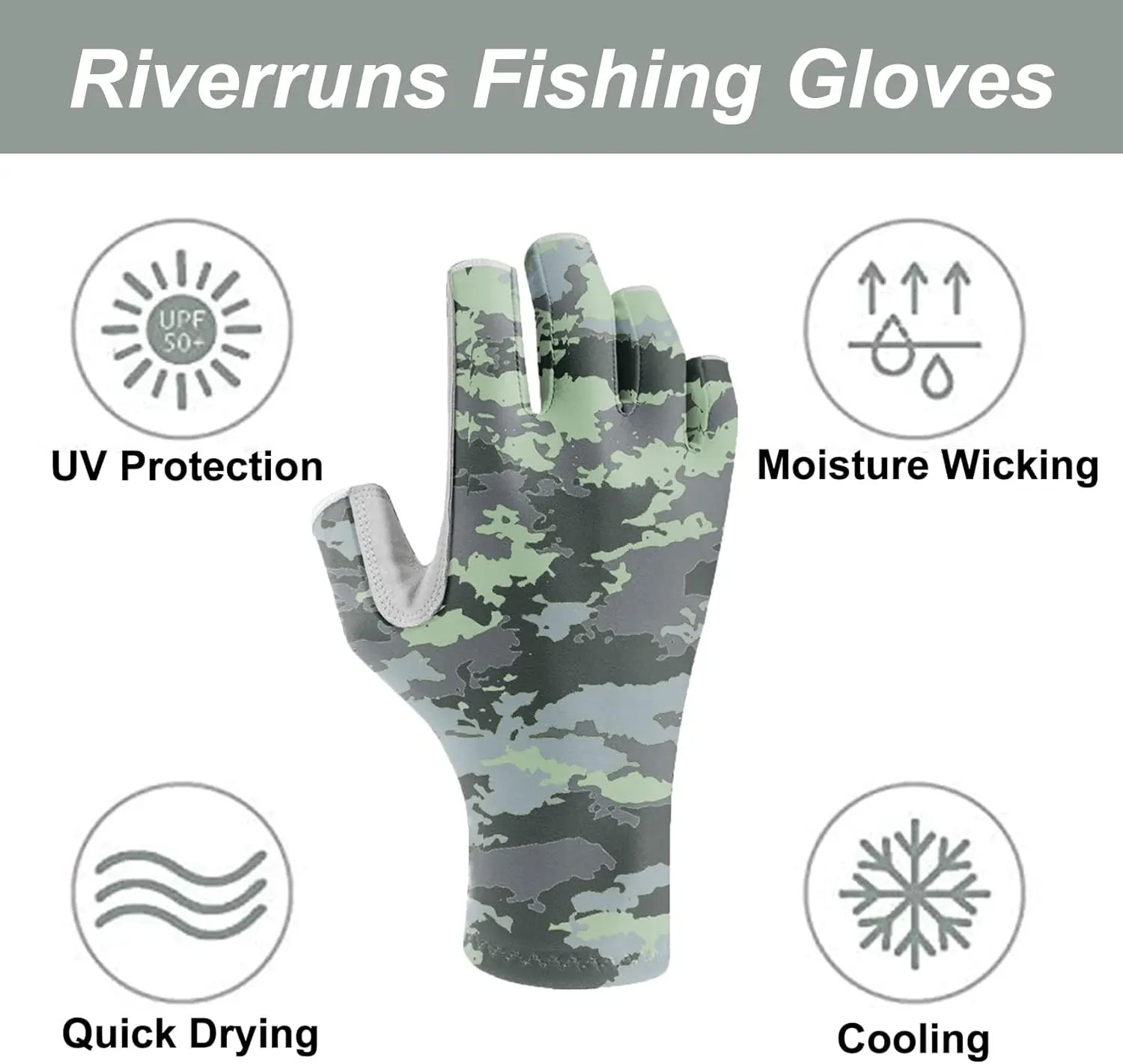 Aventik UPF 50+ Guantes de pesca sin dedos antideslizantes protección UV para hombres y mujeres guantes canotaje senderismo caza guantes de pesca - imagen 3