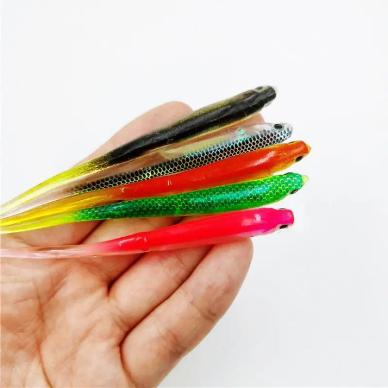 Cebo de Pesca suave de cola en T de Color arcoíris, 1 piezas, 2,2g, 10cm, Swimbait, gusano oscilante de lentejuelas, Señuelos de Pesca giratorios - imagen 4