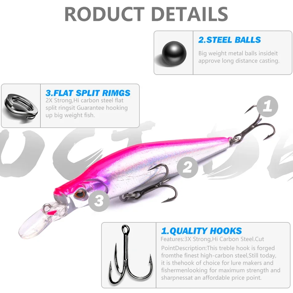 MOOKZZ-Señuelos de Pesca artificiales, cebos flotantes para pececillos, cebos Wobblers de alta calidad, suspensión, modelo caliente, ML-036F, 8G/12,5G - imagen 5
