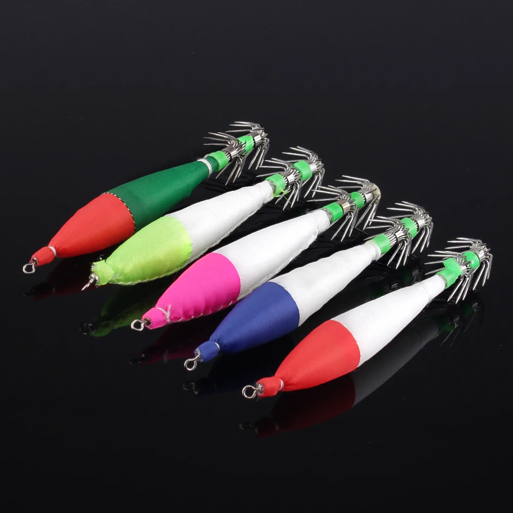 5 piezas 6,5 g/10,5 cm 4 # Anzuelo de pesca con cola luminosa, anzuelo de calamar de plástico, cebo de agua salada para captura de pulpo y sepia