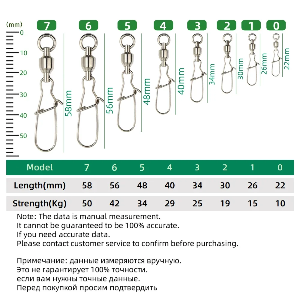 DNDYUJU 10 Uds conector de pesca de acero inoxidable rodamiento de bolas giratorios de pesca Snap para accesorios de aparejos de señuelo de pesca - imagen 2