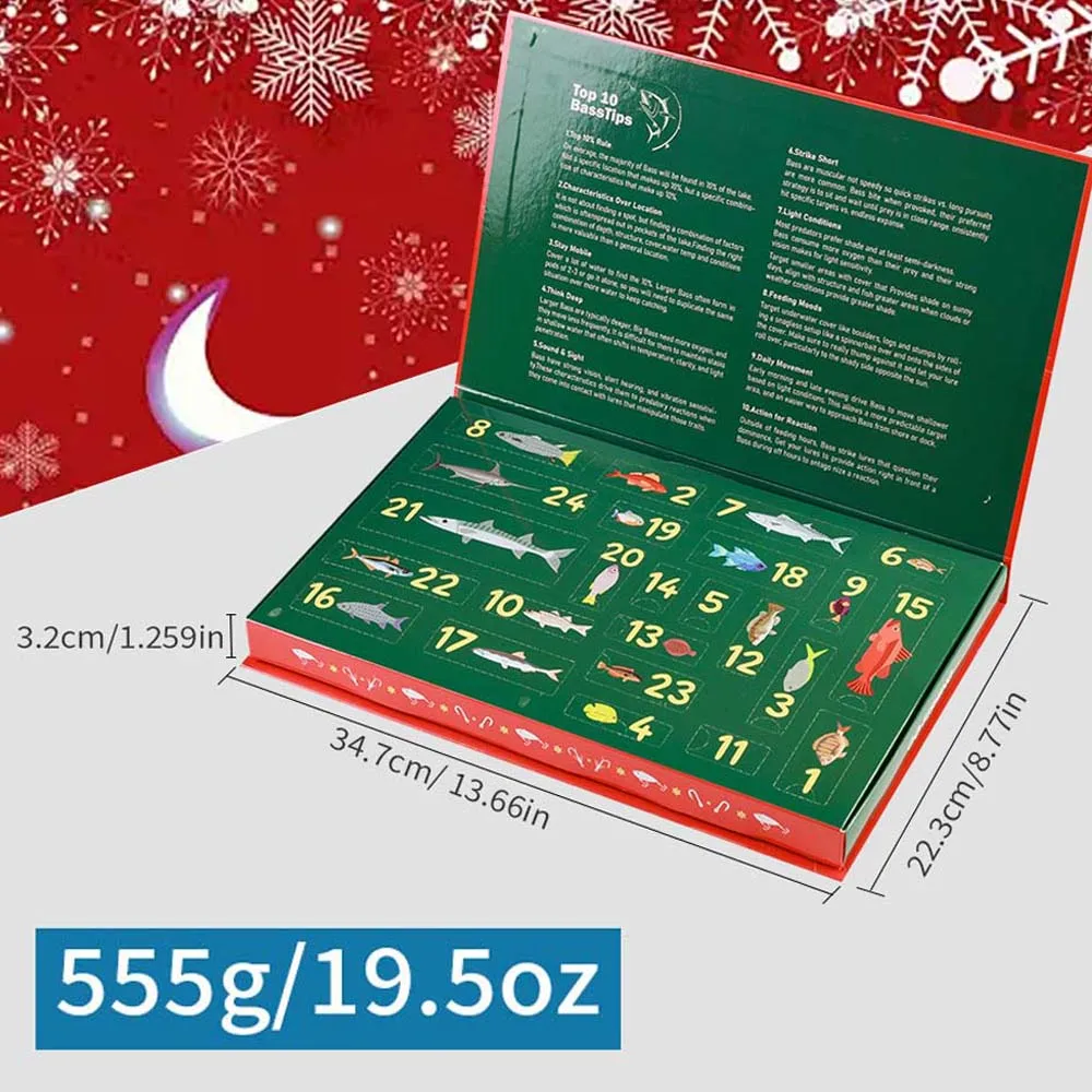 JSFUN 24 Uds. Juego de aparejos de pesca calendario de Adviento calendario de cuenta atrás de Navidad caja de Señuelos de Pesca regalos de Navidad para amantes de la pesca - imagen 5