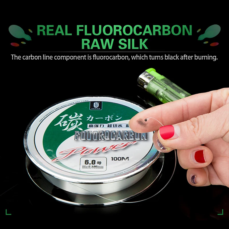 SHIQIAN-sedal de pesca de fluorocarbono 100, línea de fibra de carbono importada japonesa, sedal de hundimiento de monofilamento de 1-25kg, 100% M - imagen 2