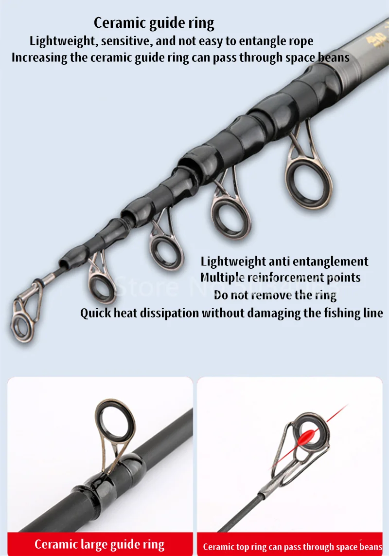 Cañas de pescar telescópicas de fibra de carbono, aparejos de pesca telescópicos giratorios, 2,1-3,6 m - imagen 4