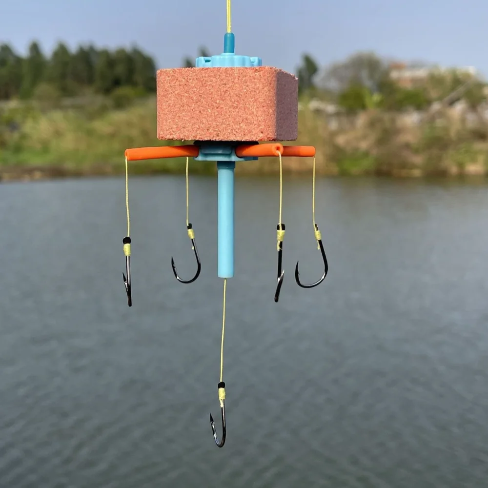 Gancho de cuerda, jaula para cebo de pesca, acero al carbono, línea de cinco anzuelos, alimentador de grupo, plomo, forma de cebo cuadrado antienrollado - imagen 2