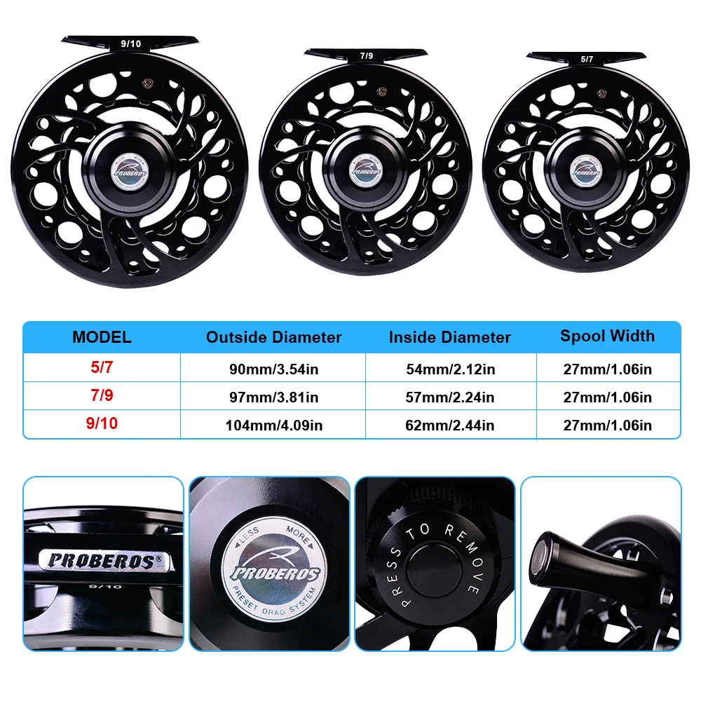 Goture-Rueda de pesca con mosca, carrete de mosca para pesca de Carpa, Trucha, lubina, 5/7, 7/9, 9/10 WT, fundición a presión mecanizada por CNC, grande, 2 + 1BB, 1:1 - imagen 3