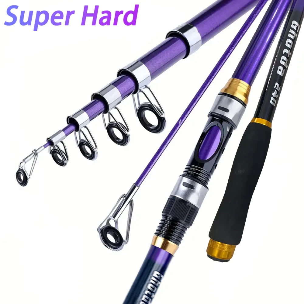 Caña de pescar ultraligera/fuerte de fibra de vidrio, caña de pescar giratoria púrpura adecuada para pesca de lubina de carpa voladora, 2,1 M, 2,4 M, 2,7 M, 3,0 M, 3,6 M - imagen 2