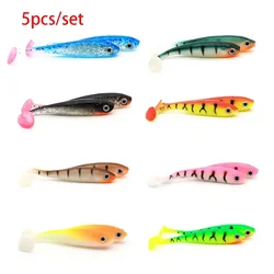 5 unids/lote señuelo de pesca cebo de cola en T señuelos blandos cebo de silicona pesca en el mar Swimbait Wobblers aparejos de pesca