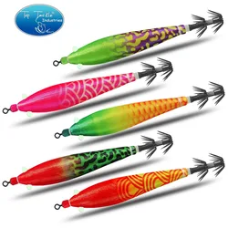 Cebos blandos de calamar para pesca en el mar, luz nocturna simulada, anzuelo de doble capa, cebo falso para pesca en el océano, 5 uds.