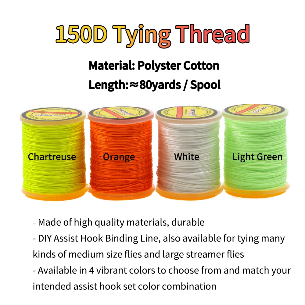 Linoriver-hilo luminoso para atar moscas, gancho de asistencia de poliéster, colores brillantes, 150D, 80 yardas - imagen 2