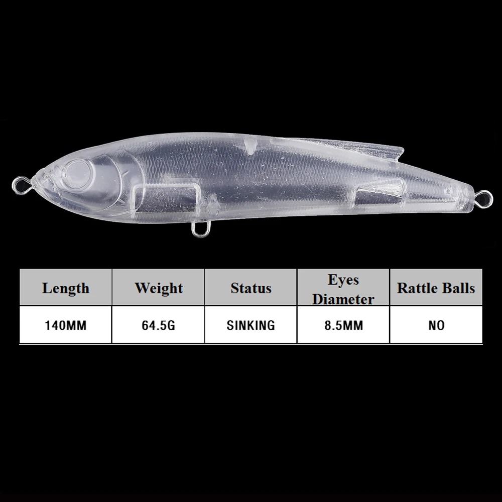 Chan'sHuang-Cebo en blanco sin pintar, 5 piezas, 140mm, 64,5g, lápiz de juego grande silencioso, señuelo de pesca Artificial hecho a mano - imagen 2