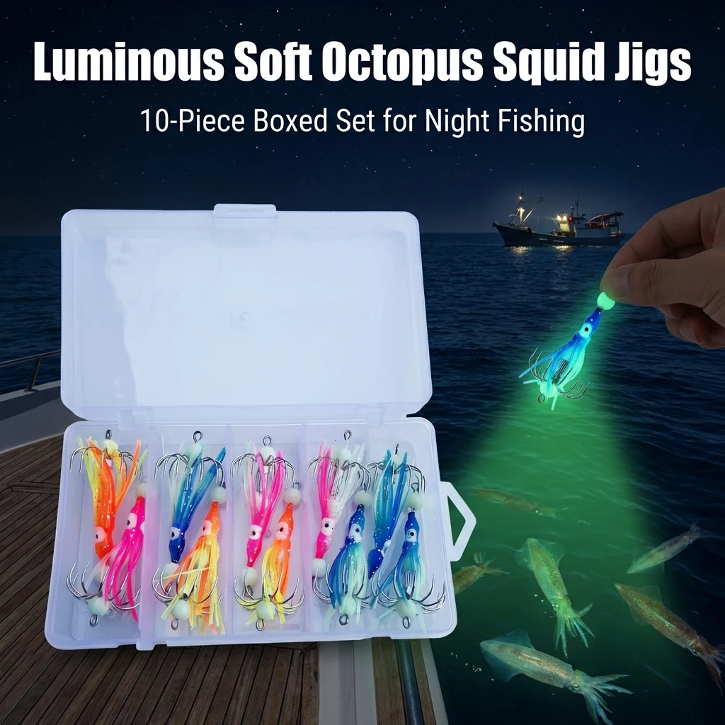 Señuelo luminoso pulpo – 12 garfios tentáculos para pesca en alta mar - imagen 5